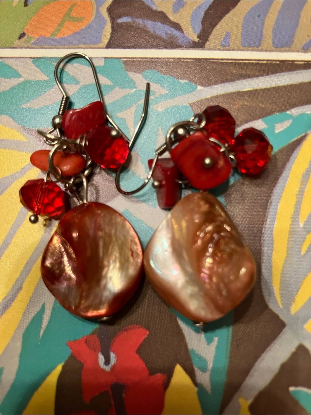 CHUNKY VINTAGE STATEMENT NECKLACE CORAL RESIN OR ACRYLIC BEADS W/ EARRINGS - Picture 10 of 10